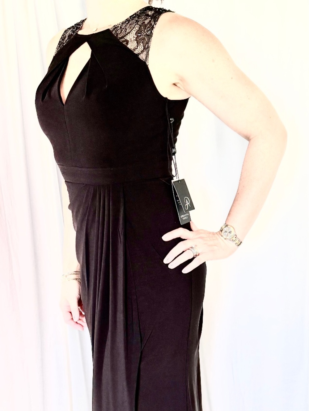 Black Jersey Sleeveless Gown with backside ruching